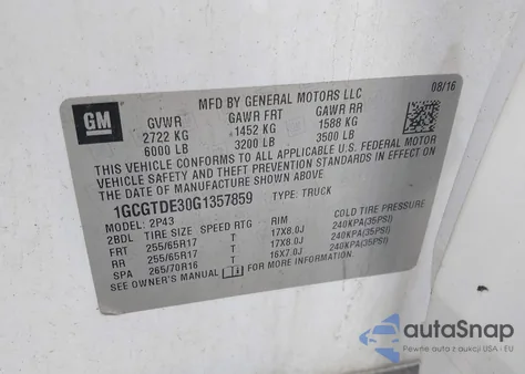 2016 Chevrolet Colorado Z71 from USA, damaged, VIN 1GCGTDE30G1357859